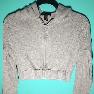 Cropped Waffle Weave Grey Hoodie